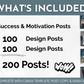 What's included in these Success & Motivation Social Media Post Bundle with Canva Templates by Socially Inclined, which cover content related to social media and business.