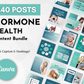 Hormone Health Social Media Post Bundle with Canva Templates by Socially Inclined, featuring 240 posts with captions and hashtags. The image shows a preview of various posts related to hormonal balance and thyroid conditions.