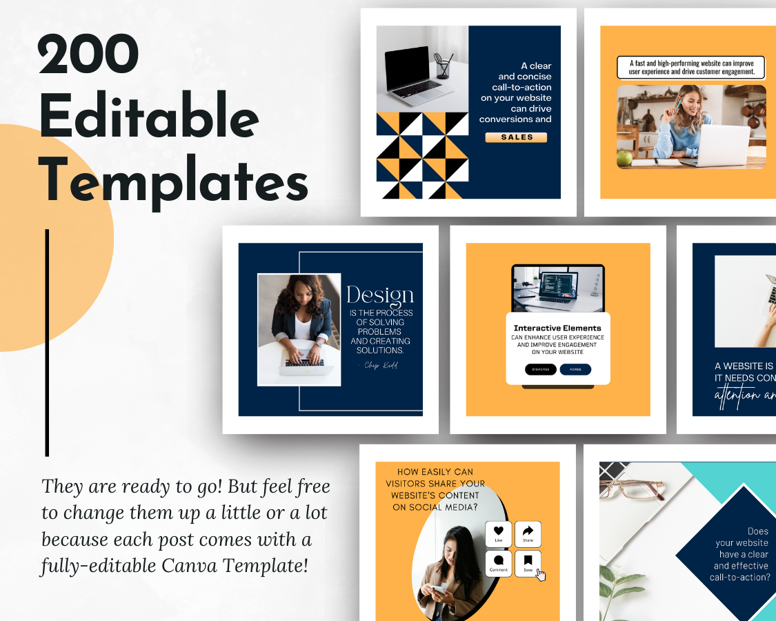 200 editable Socially Inclined Instagram templates for web designers: the Web Design Social Media Post Bundle with Canva Templates.