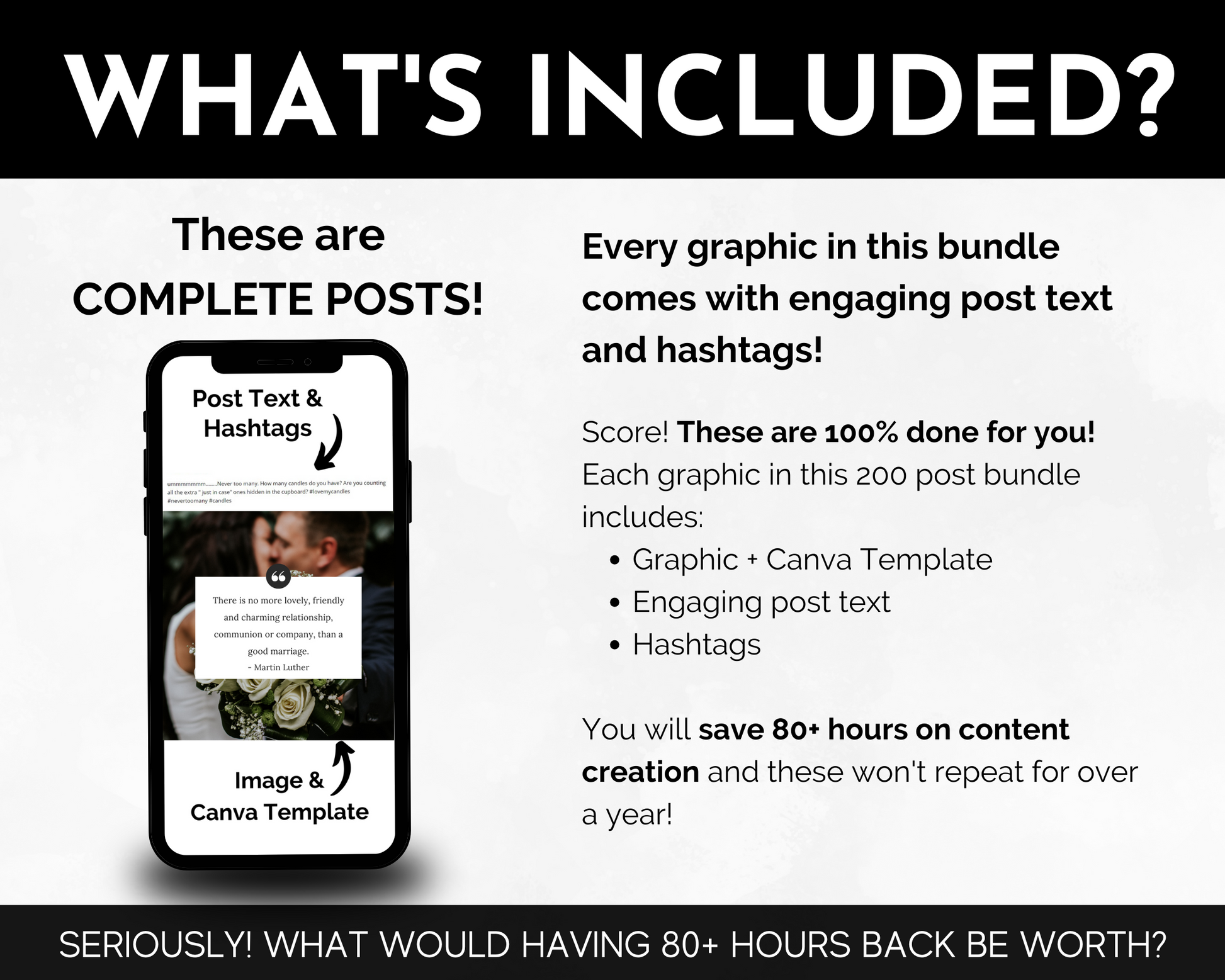 What's included in the Weddings Social Media Post Bundle with Canva Templates by Socially Inclined complete wedding engagement post package?