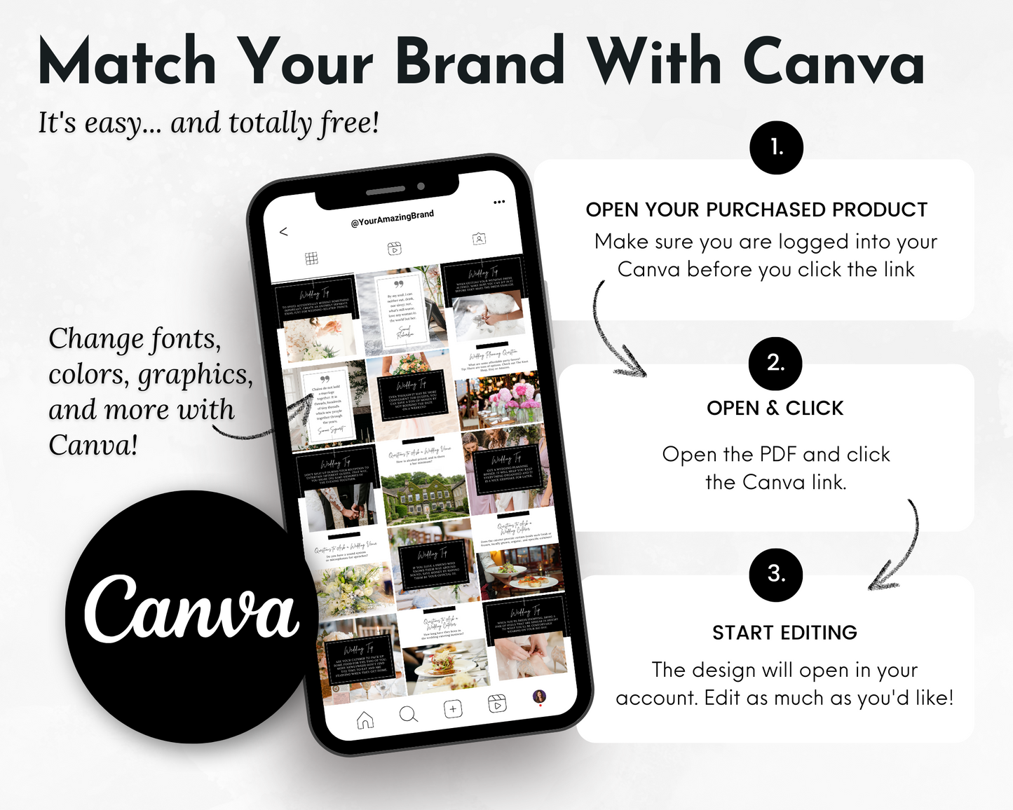 Enhance customer engagement and boost Socially Inclined's presence on social media with Weddings Social Media Post Bundle with Canva Templates tailor-made for weddings.