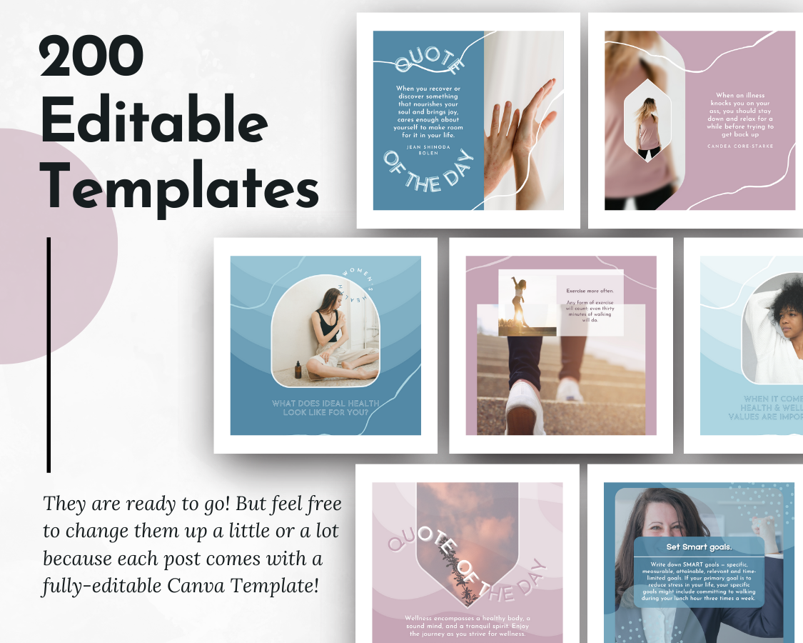 200 Women's Health Social Media Post Bundle with Canva Templates by Socially Inclined.