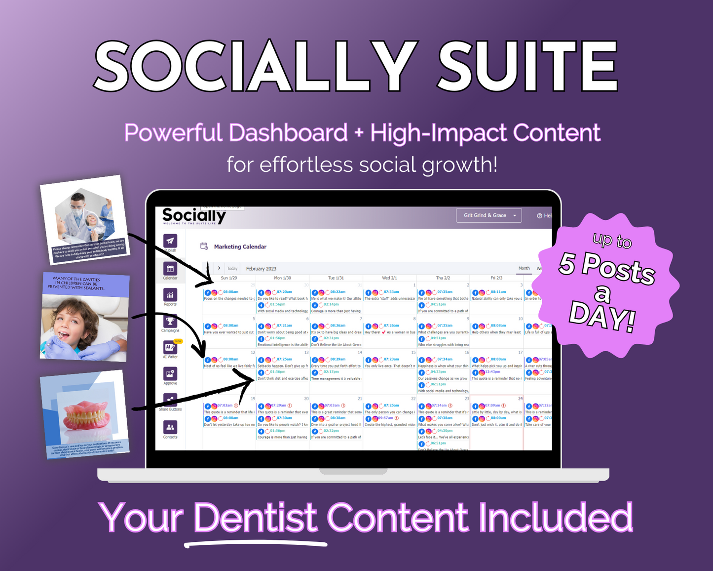 Get Socially Inclined's Socially Suite Membership - dentist content management and online presence included.