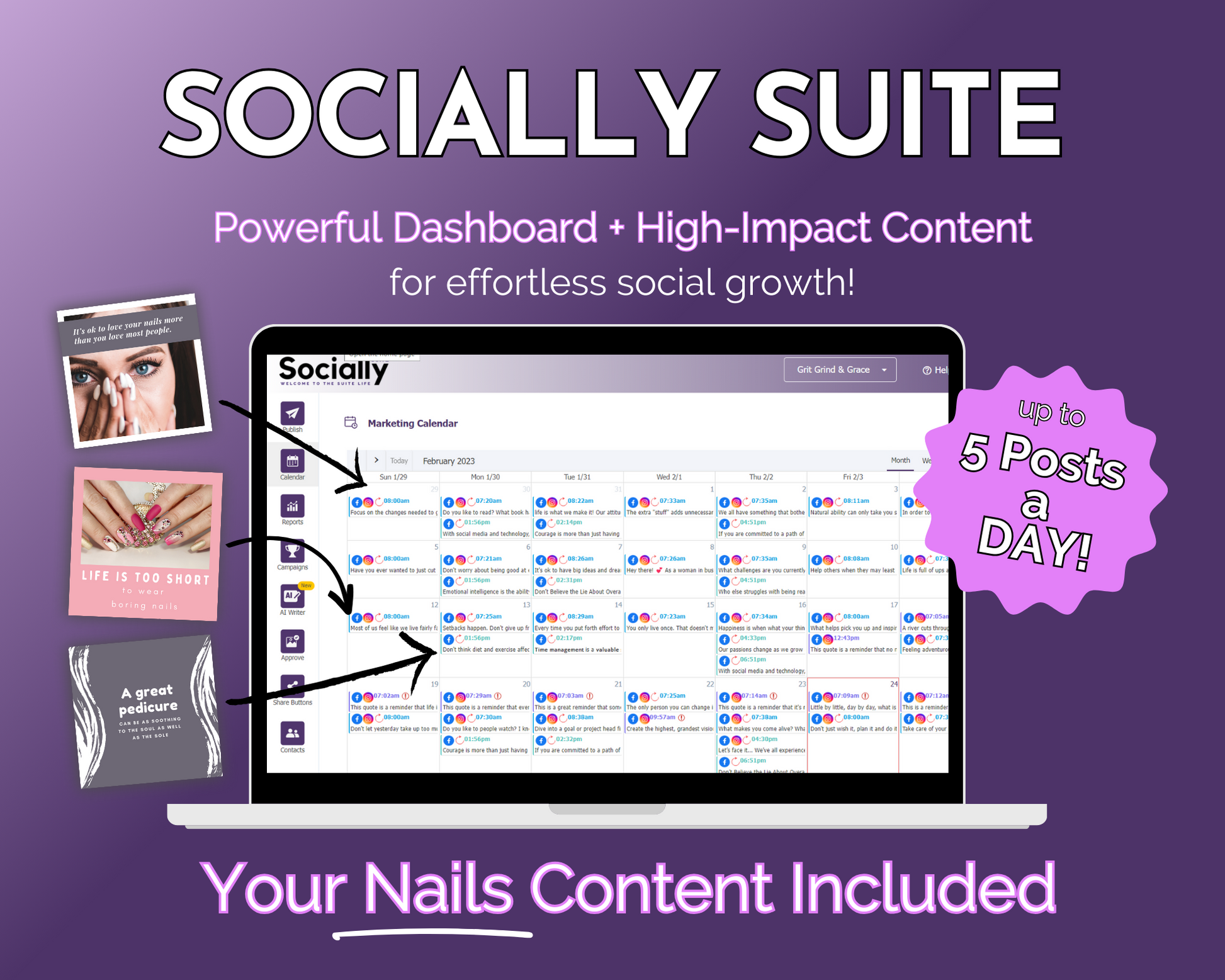 A Get Socially Inclined Socially Suite Membership laptop designed for enhancing online presence and social media marketing. It includes powerful tools for content management.