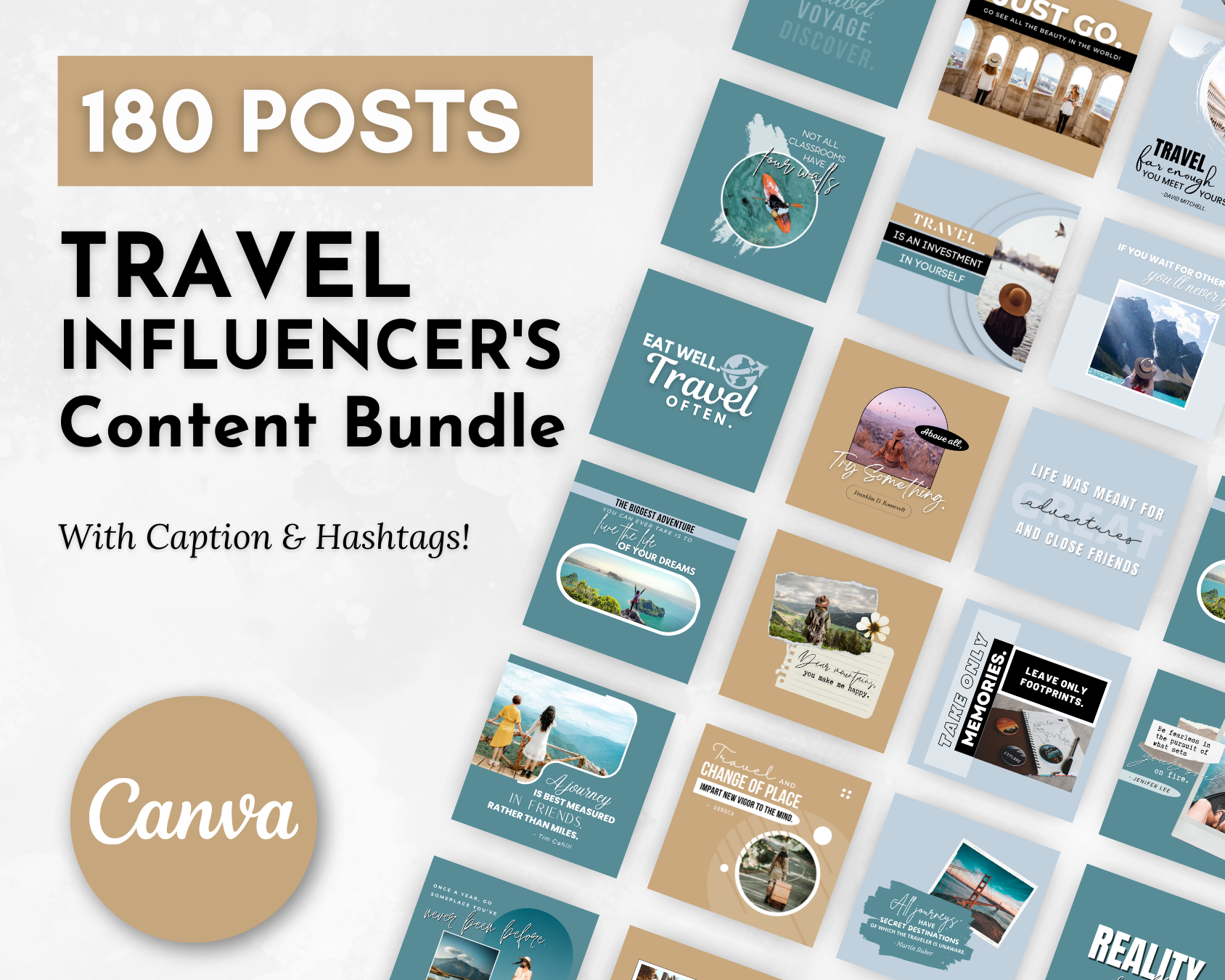 Socially Inclined's TRAVEL Agent's Social Media Post Bundle with Canva Templates.