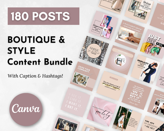 A collection of ready-to-post Socially Inclined Instagram content featuring Boutique & Style Store hashtags and keywords with Canva Templates.
