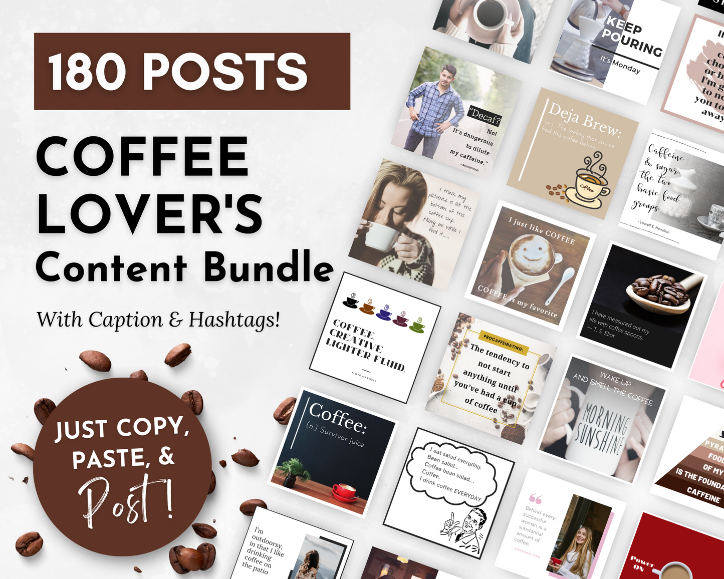Coffee Lover's Social Media Post Bundle from Socially Inclined - NO Canva Templates.