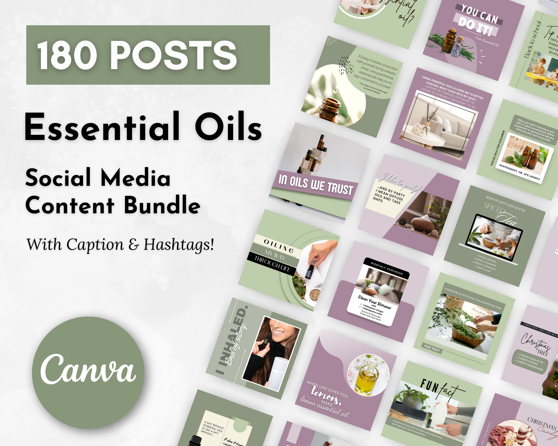 Essential Oils Social Media Post Bundle featuring wellness-inspired with Canva Templates, by Socially Inclined.