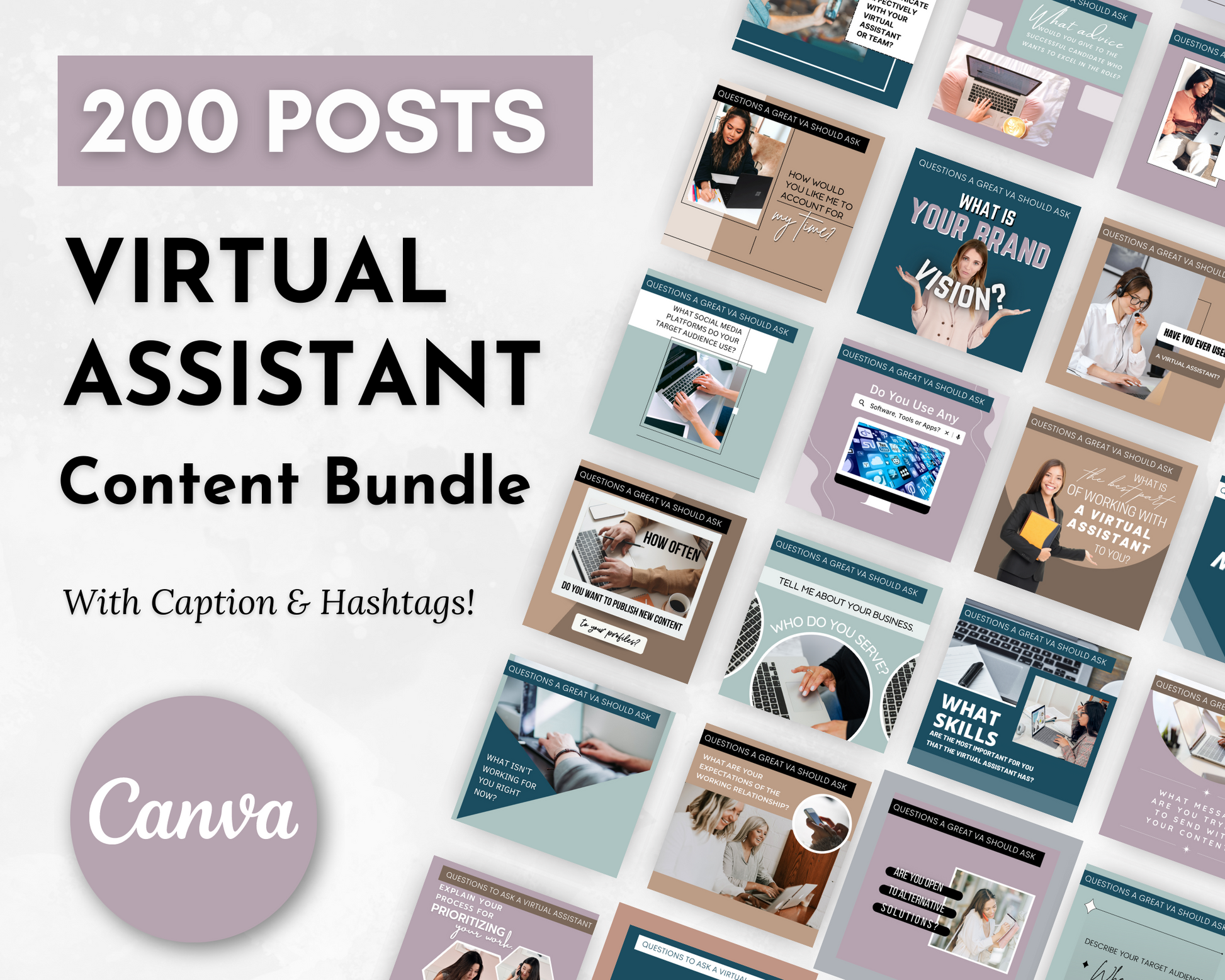 200 Socially Inclined virtual assistant content assistant bundle with Canva templates.