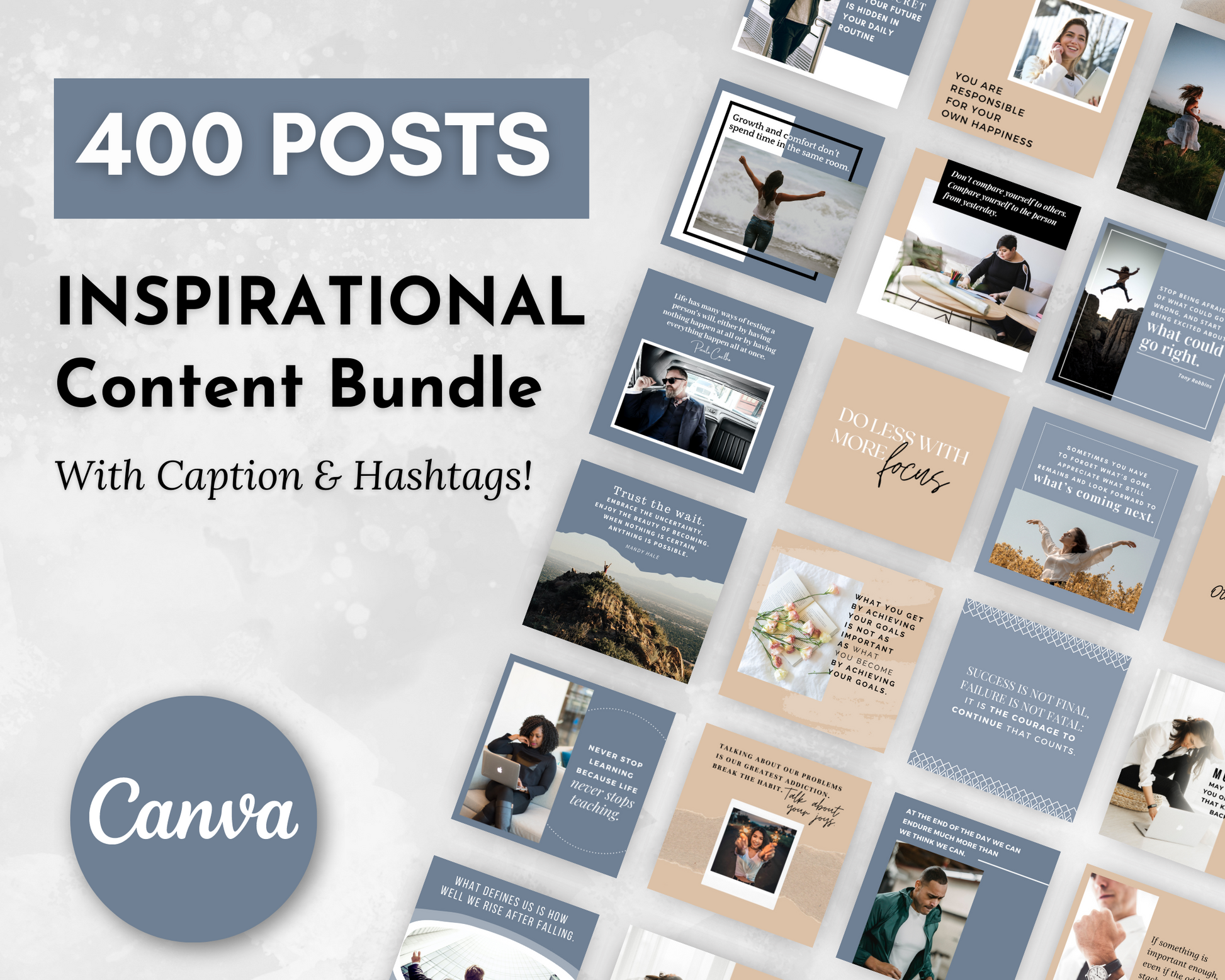 400 Inspirational Social Media Posts in SEO keywords, from the Socially Inclined Social Media Post Bundle with Canva Templates.