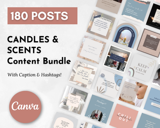 Social Media Candles & Content Bundle, featuring a variety of scents, are available through the Candles & Scents Social Media Post Bundle with Canva Templates from the brand Socially Inclined.