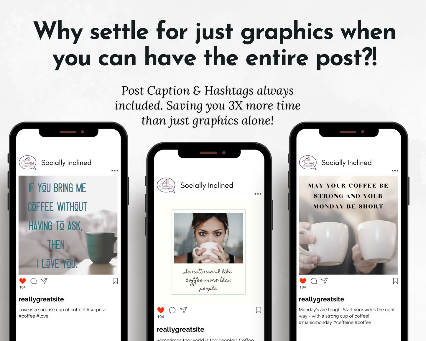 Why settle for just graphics when you can have the entire handmade coffee post from Socially Inclined's Coffee Lover's Social Media Post Bundle - NO Canva Templates?