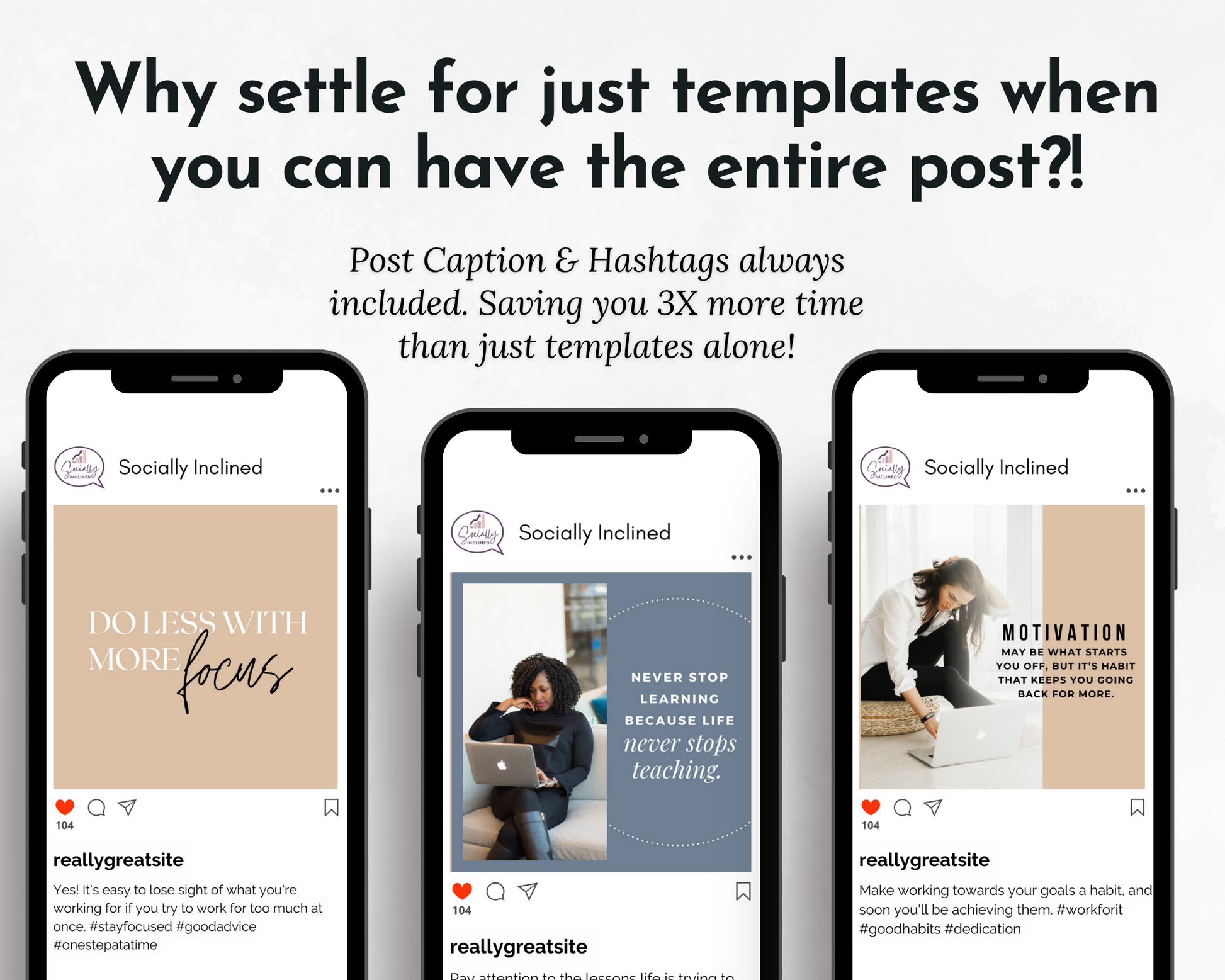 Why settle for just templates when you can have the entire post filled with Socially Inclined's Inspirational Social Media Post Bundle tailored with SEO keywords?