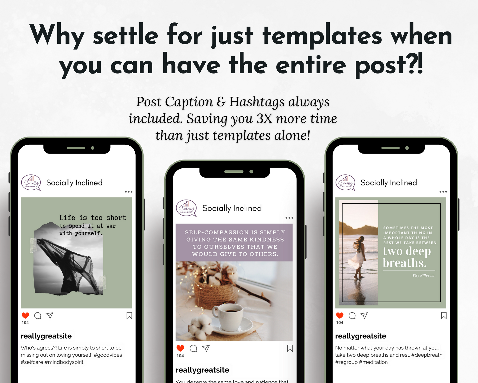 Four Mind Body & Spirit Social Media Post Bundles with Canva Templates from Socially Inclined.