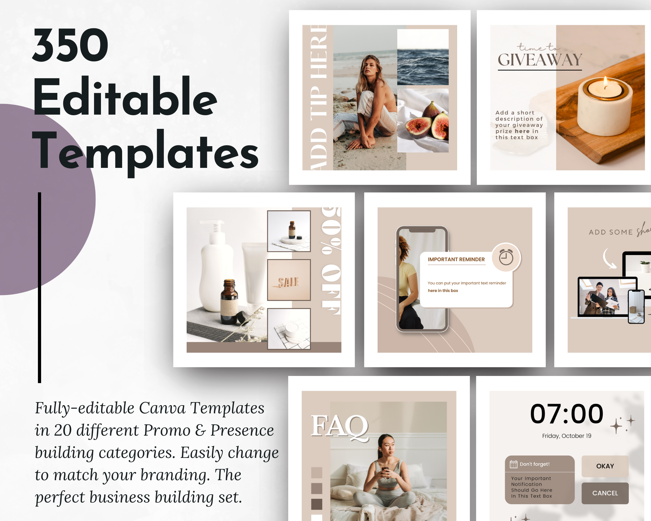 360 editable Instagram templates for creating engaging and visually appealing content on social media platforms. Enhance your online presence and promotional efforts with the Promo & Presence Social Media Post Bundle with Canva Templates from Socially Inclined, these SEO optimized images.