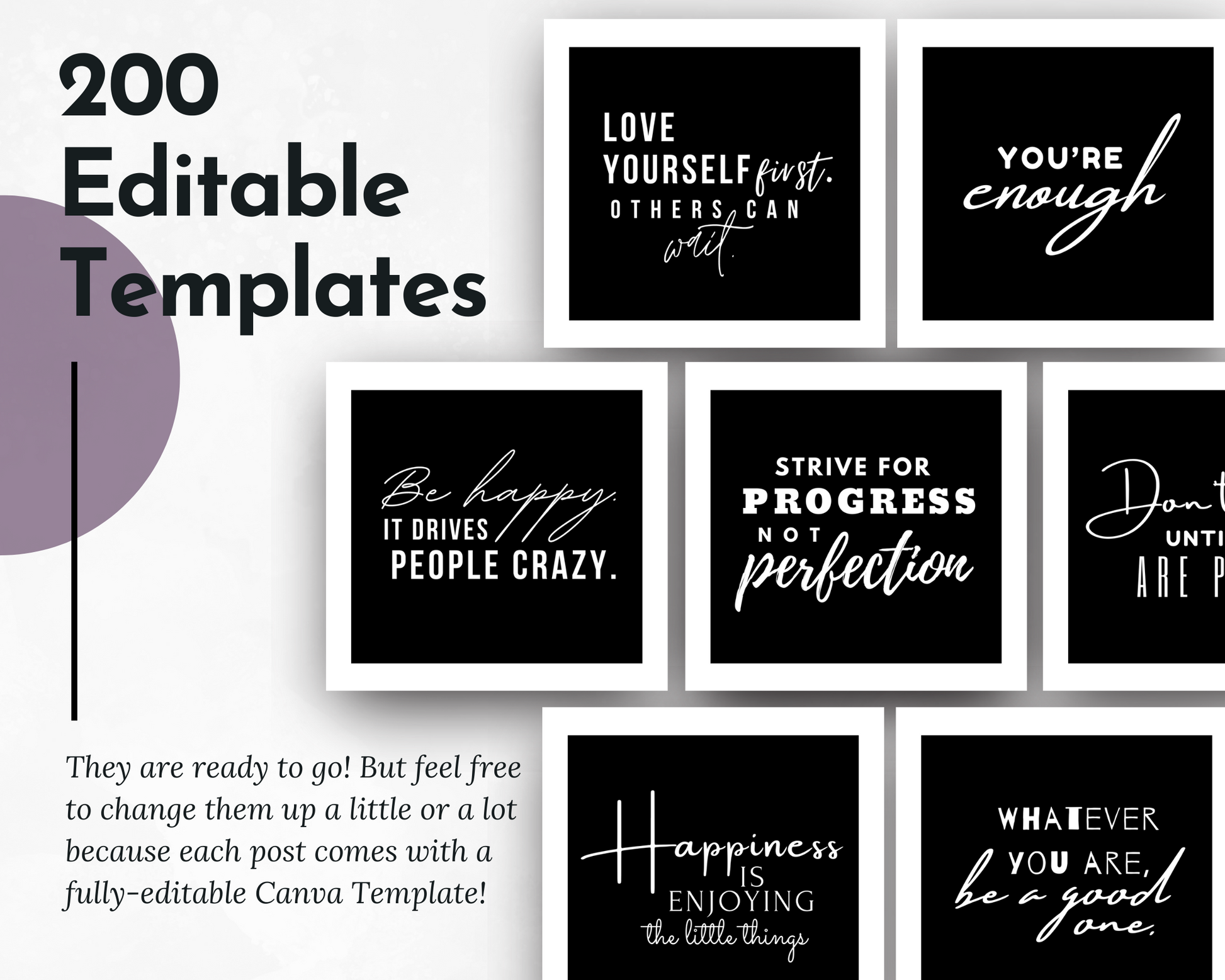200 editable social media image templates for Empowering "Girl Boss Style" content from Socially Inclined's Social Media Post Bundle with Canva Templates.