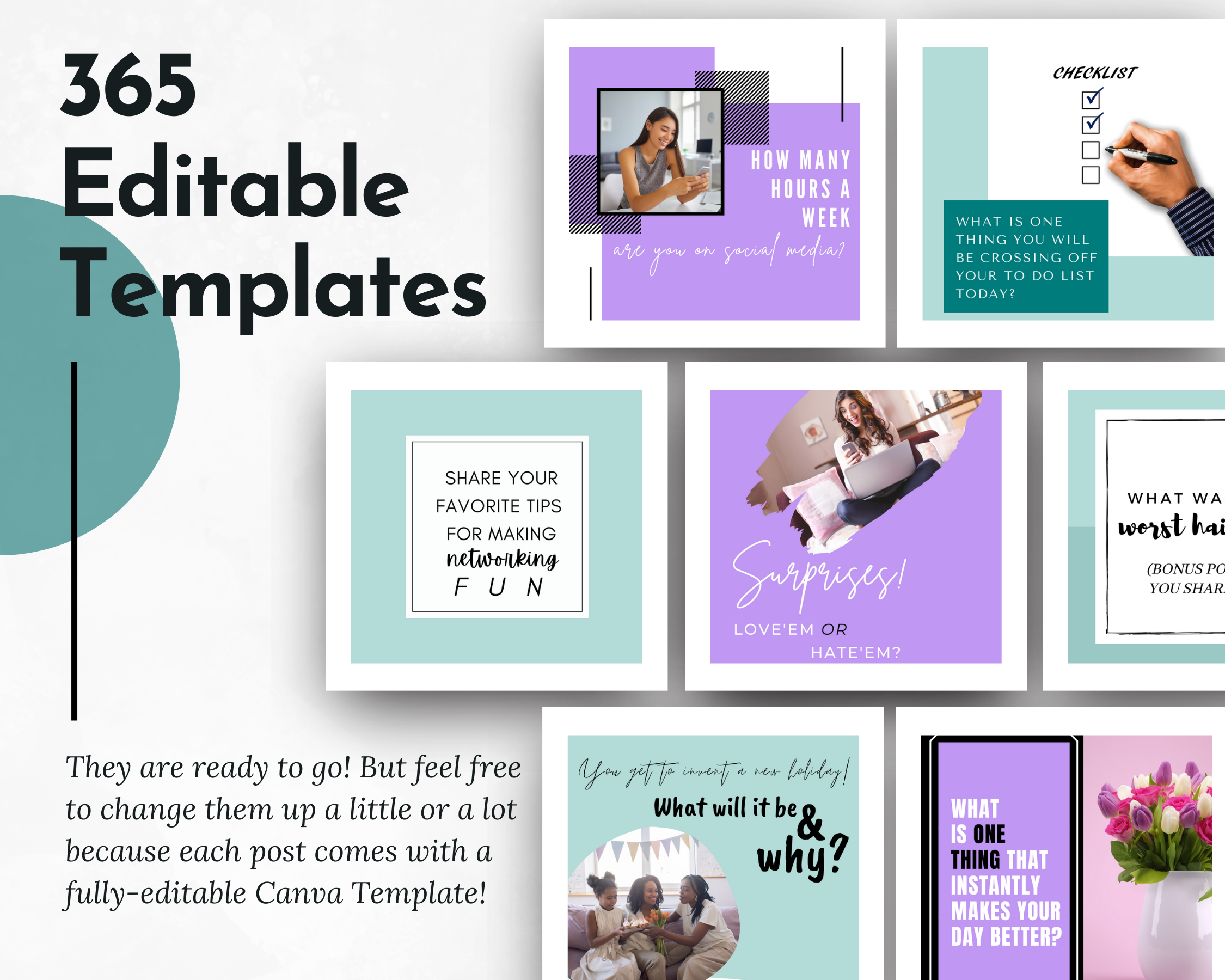 365 Engaging Questions for Social Media Post Bundle with Canva Templates by Socially Inclined.