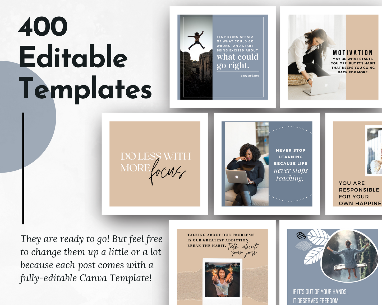 400 editable Instagram templates for Inspirational Social Media Posts with Canva Templates from Socially Inclined.