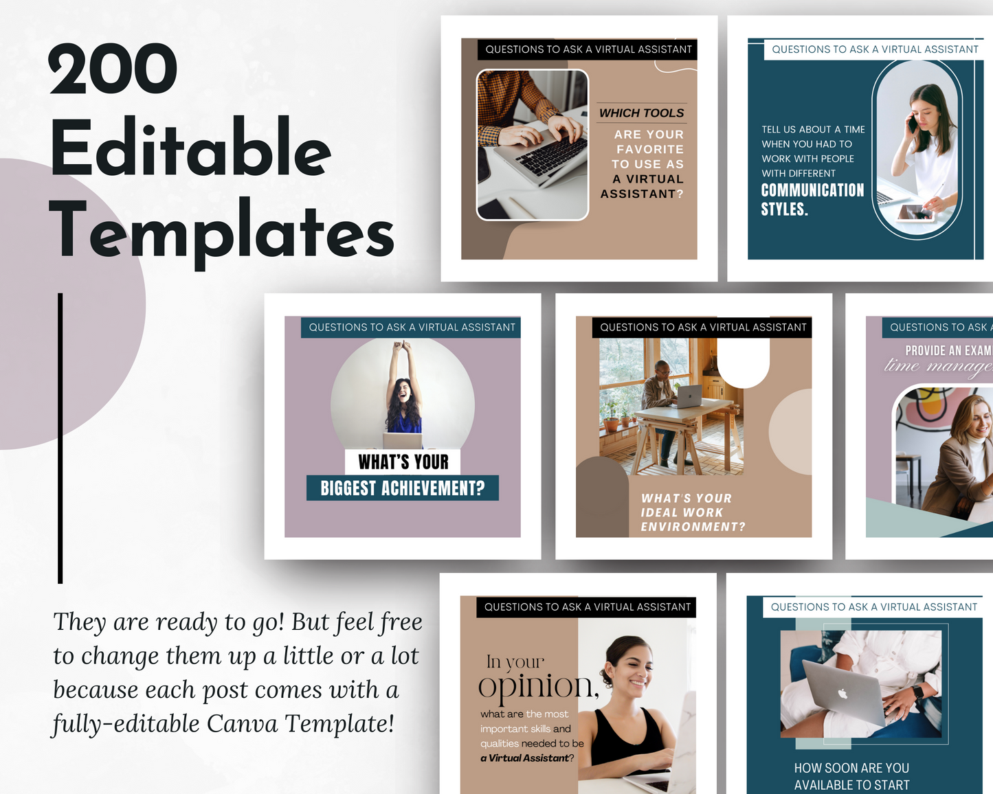 200 editable Canva Socially Inclined Virtual Assistant Social Media Post Bundle with Templates Instagram templates.