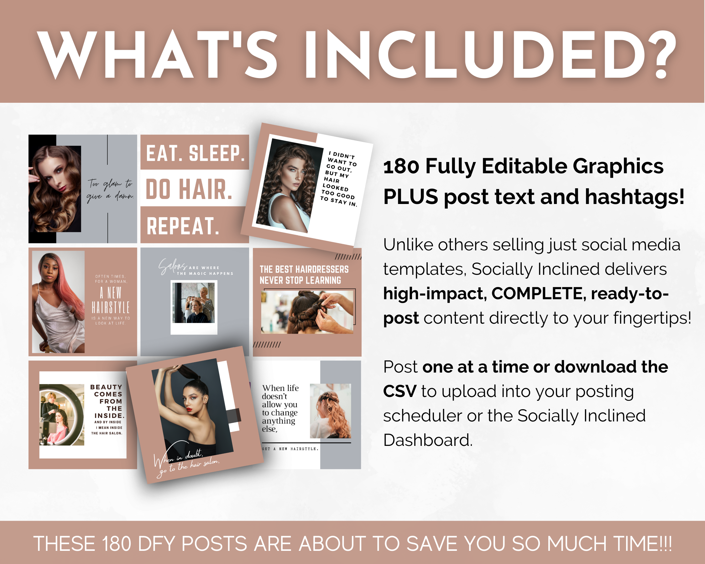 What's included in the Hair & Salon Social Media Post Bundle with Canva Templates by Socially Inclined?