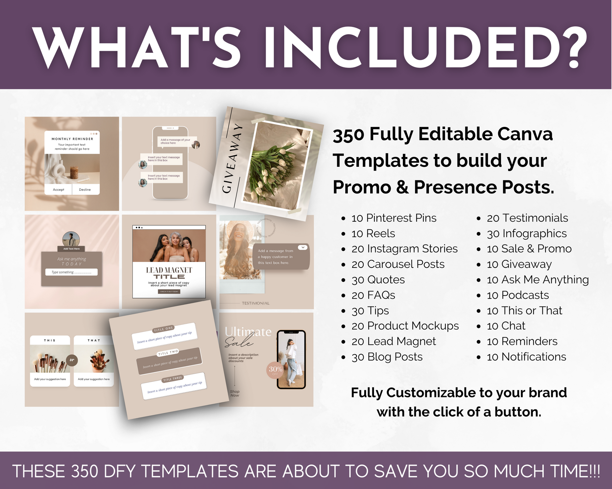 This bundle includes content and social media images for effective promo and online presence with the Promo & Presence Social Media Post Bundle with Canva Templates from Socially Inclined.