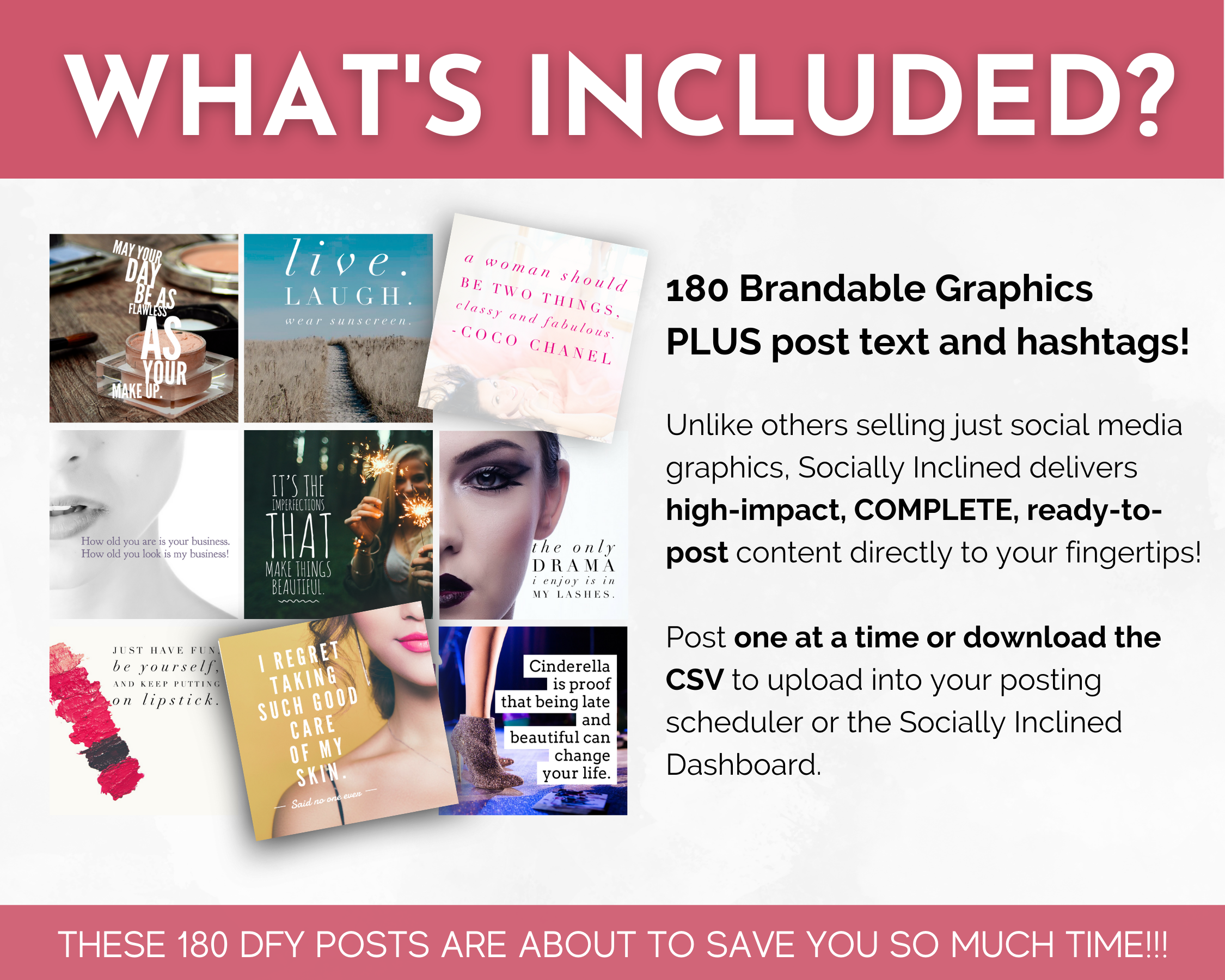 What's included in the Skincare Social Media Post Bundle - NO Canva Templates from Socially Inclined?