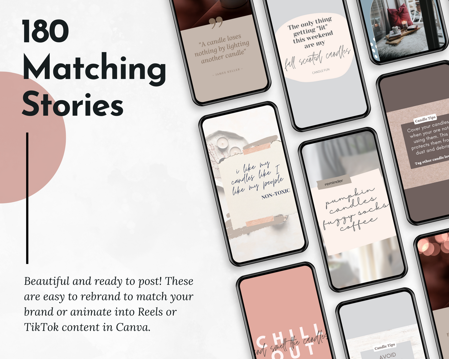 A collection of Candles & Scents Social Media Post Bundle showcasing 180 matching stories on Socially Inclined.