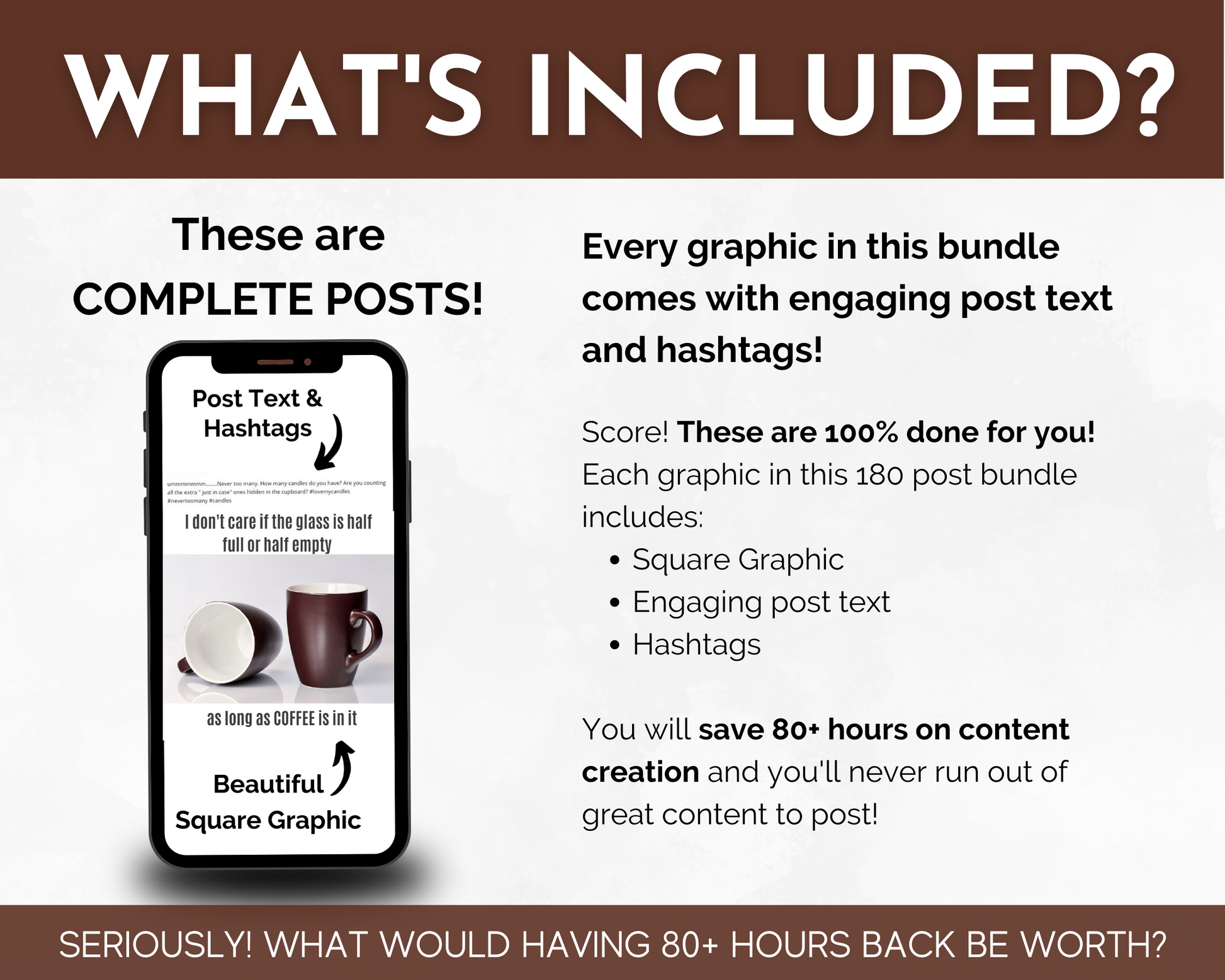 What's included in this Socially Inclined handmade Coffee Lover's Social Media Post Bundle - NO Canva Templates?