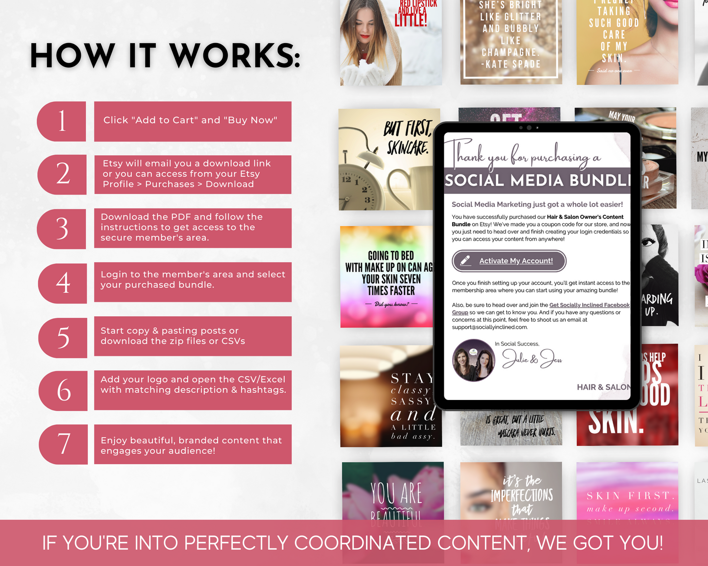 How content works for Socially Inclined's Skincare Social Media Post Bundle - NO Canva Templates.
