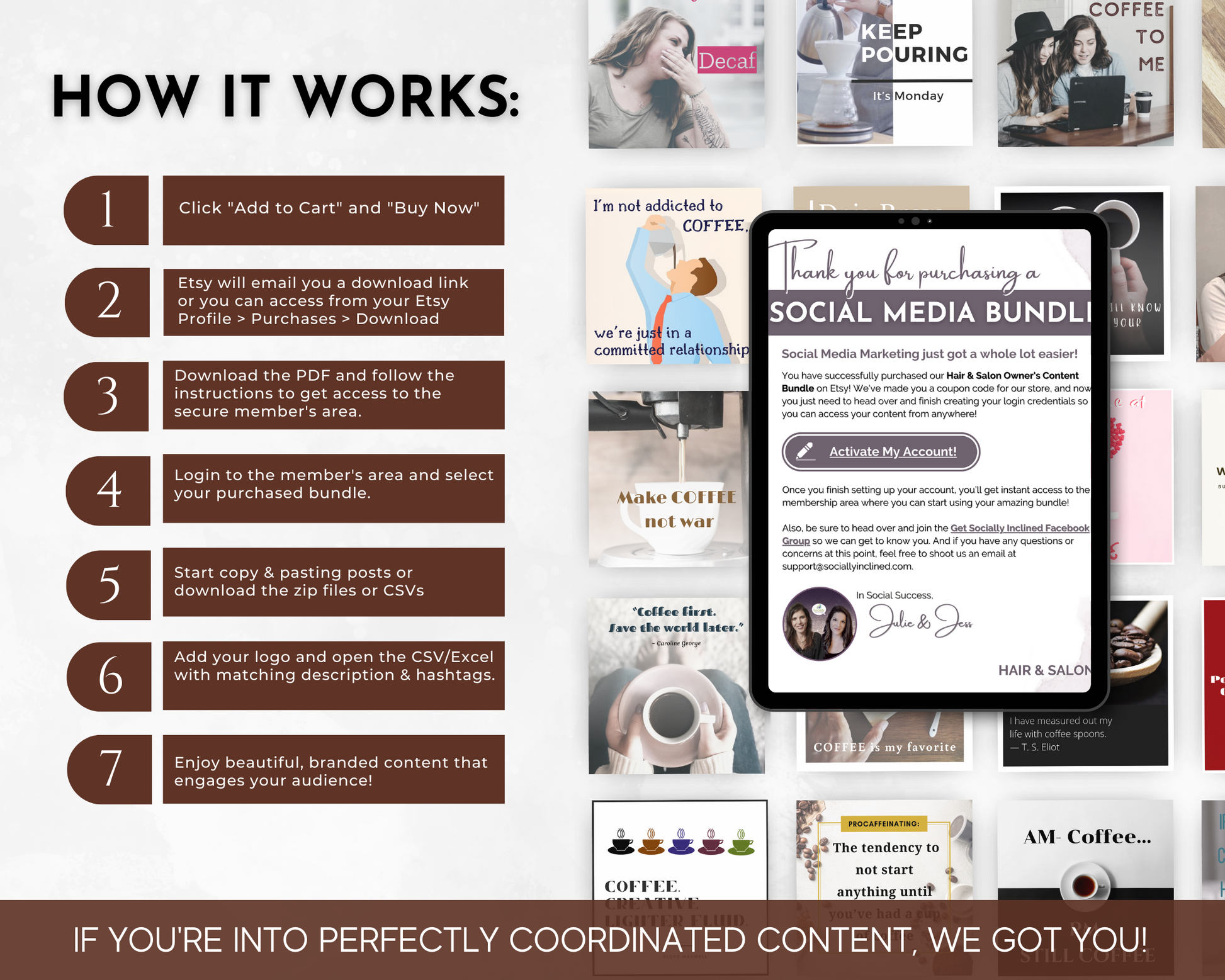 How Socially Inclined works for Coffee Lover's Social Media Post Bundle - NO Canva Templates.