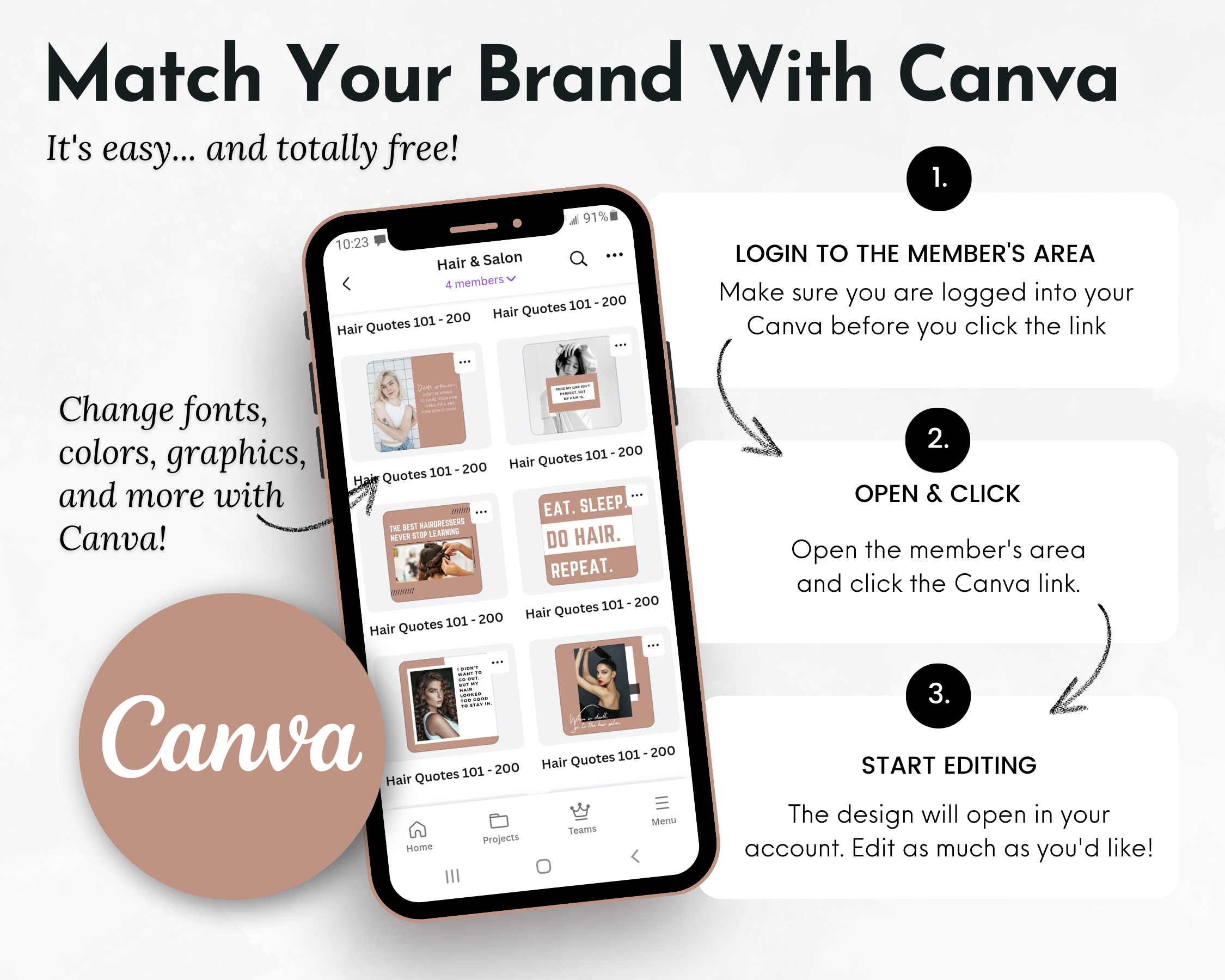 Enhance your hair salon's online presence with engaging Hair & Salon Social Media Post Bundle from Socially Inclined, including Canva Templates.
