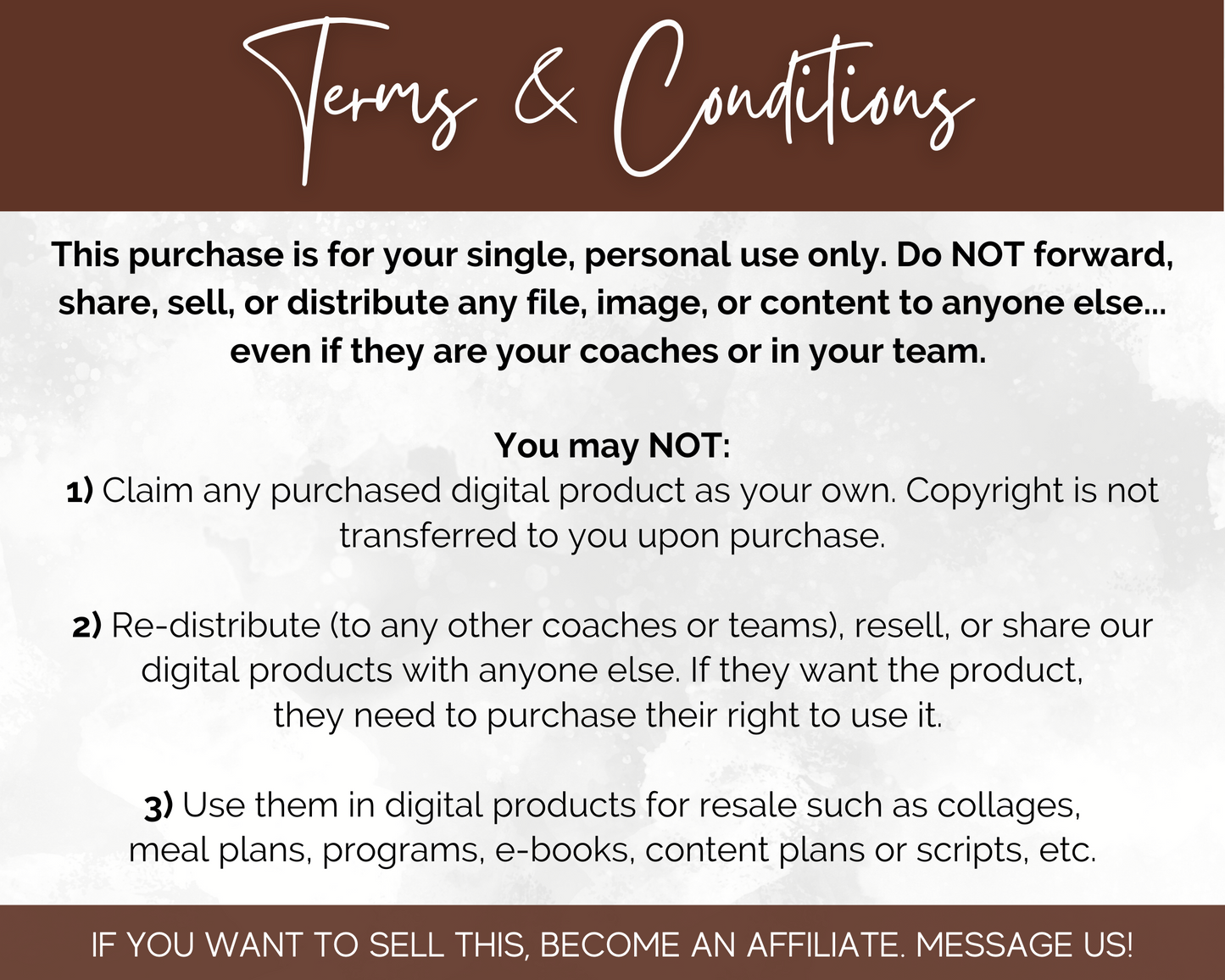 A flyer promoting the Coffee Lover's Social Media Post Bundle - NO Canva Templates by Socially Inclined with the words 'terms and conditions'.