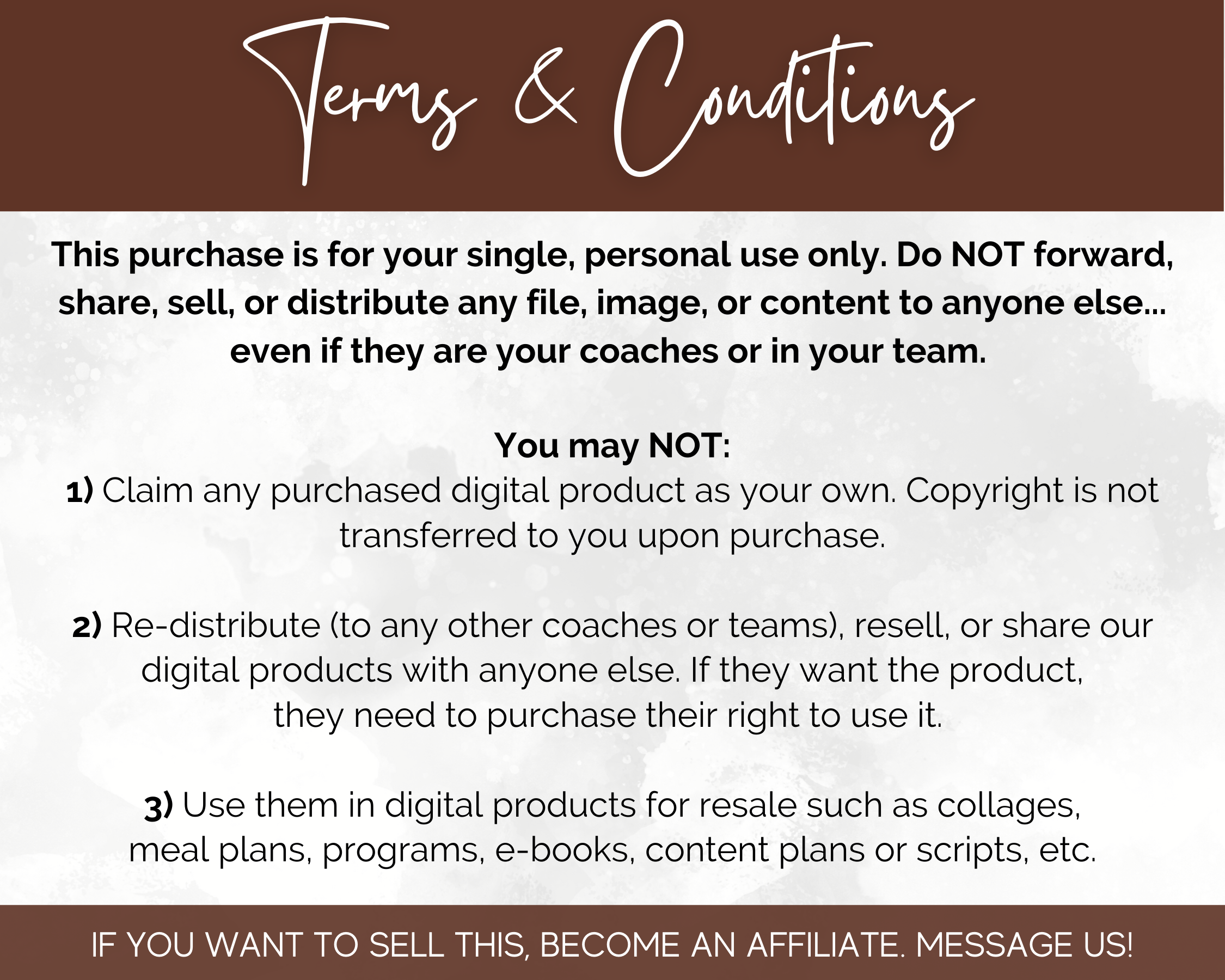 A flyer promoting the Coffee Lover's Social Media Post Bundle - NO Canva Templates by Socially Inclined with the words 'terms and conditions'.